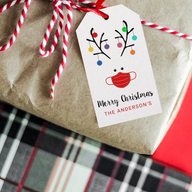 Étiquettes-cadeau Fêtes modernes Whimssar Reinder masqué Noël (Créateur téléchargé)