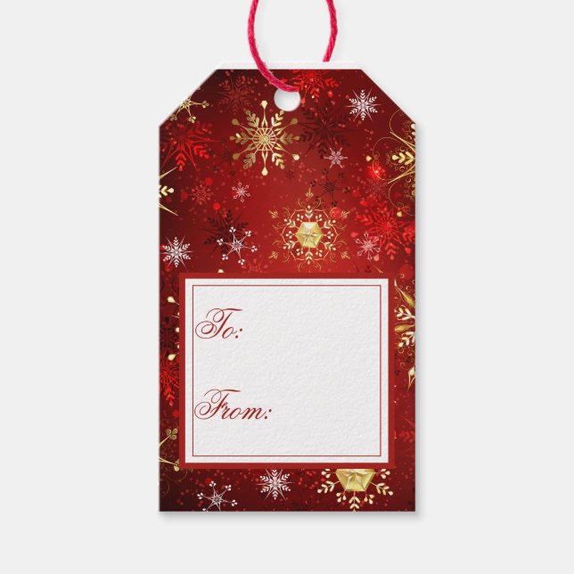 Étiquettes-cadeau Fêtes Red Gold Snowflakes Noël Noël (Devant)