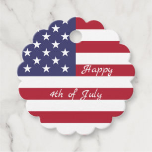 Étiquettes Cadeau Feu d'artifice 4 juillet American USA Flag Heart F
