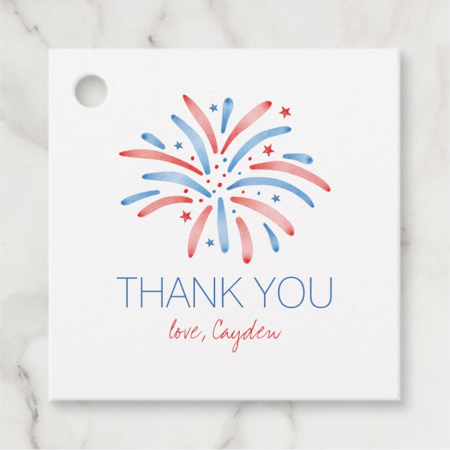 Étiquettes Cadeau Feu d'artifice 4 juillet Anniversaire (Devant)