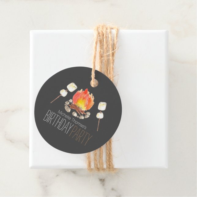 Étiquettes Cadeau Feu de camping Smores fête d'anniversaire (En situation)