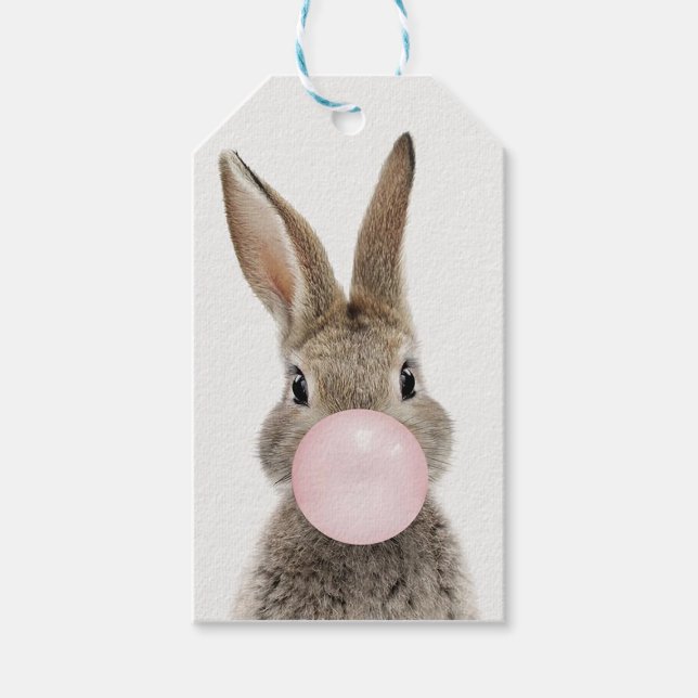 Étiquettes-cadeau Feu de lapin rose bulle gomme (Devant)