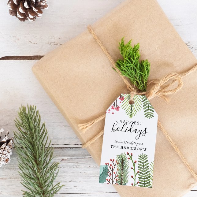 Étiquettes-cadeau Feuillage de Fêtes de Noël Personnalisé (Holiday Foliage Christmas Personalized Gift Tags)