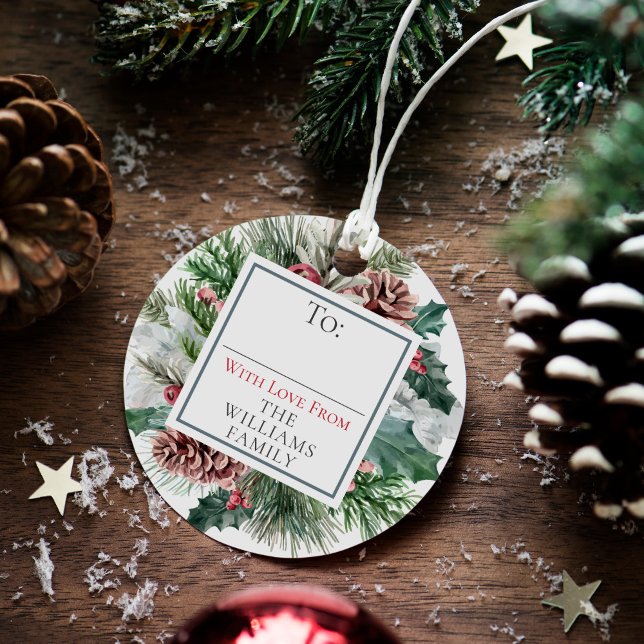Étiquettes Cadeau Feuillage de Noël Floral À / De Circle Cadeau (Créateur téléchargé)