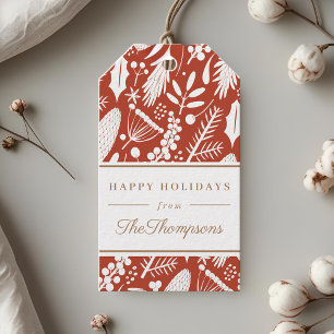 Étiquettes-cadeau Feuillage de Noël rouge classique Joyeuses Fêtes