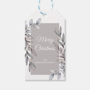 Étiquettes-cadeau Feuillage d'hiver Tan & Grey Joyeux Noël