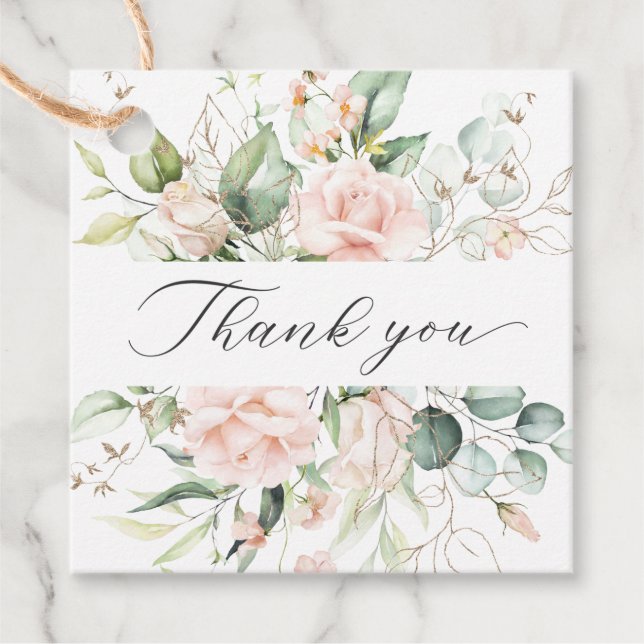Étiquettes Cadeau Feuille de Merci Mariage en or rose (Devant)