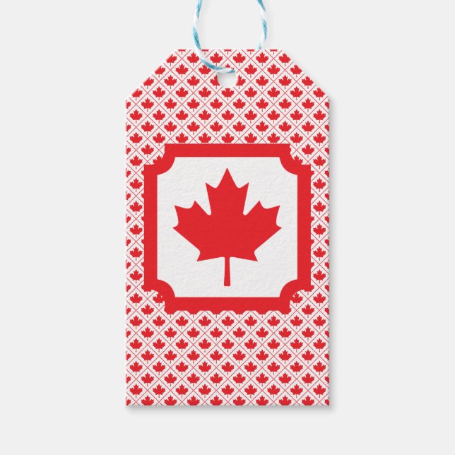 Étiquettes-cadeau Feuille d'érable canadienne design rouge et blanc (Devant)