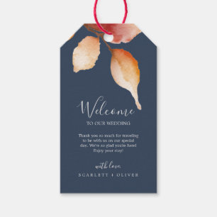 Étiquettes-cadeau Feuilles automnales   Bienvenue au Mariage bleu et