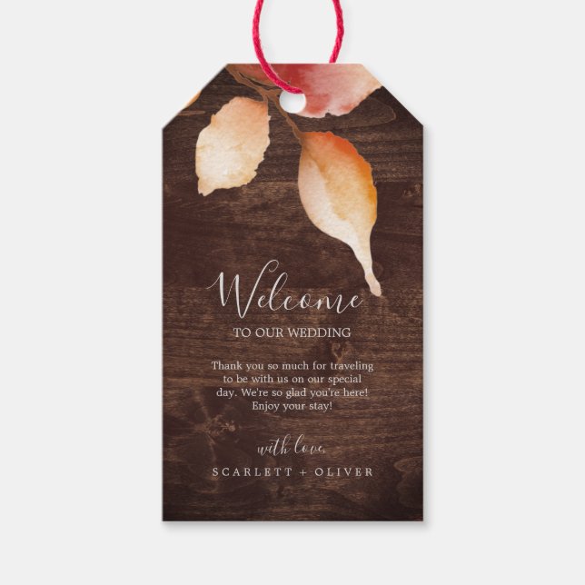 Étiquettes-cadeau Feuilles automnales | Rustic Brown Bois Mariage Ac (Devant)