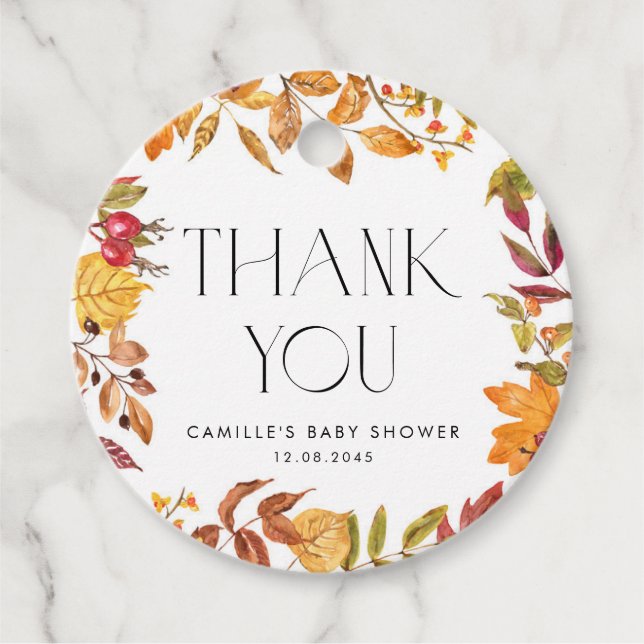 Étiquettes Cadeau Feuilles d'automne Merci Baby shower de couronne (Devant)