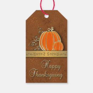 Étiquettes-cadeau Feuilles de citrouille de Thanksgiving en or préci