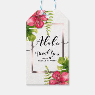 Étiquettes-cadeau Feuilles de fleurs d'Hibiscus Tropical Blanc Maria
