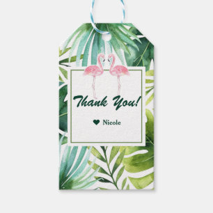 Étiquettes-cadeau Feuilles et Flamants roses tropicaux Mariage hawaï