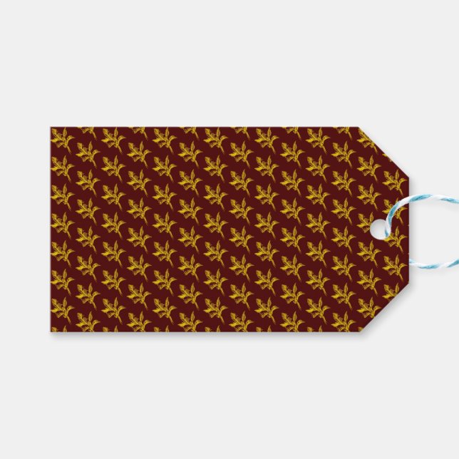 Étiquettes-cadeau Feuilles Gold Holly et baies sur Bourgogne (Devant (Horizontal))