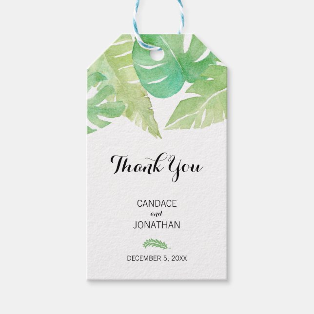 Étiquettes-cadeau Feuilles tropicaux en aquarelle (Devant)