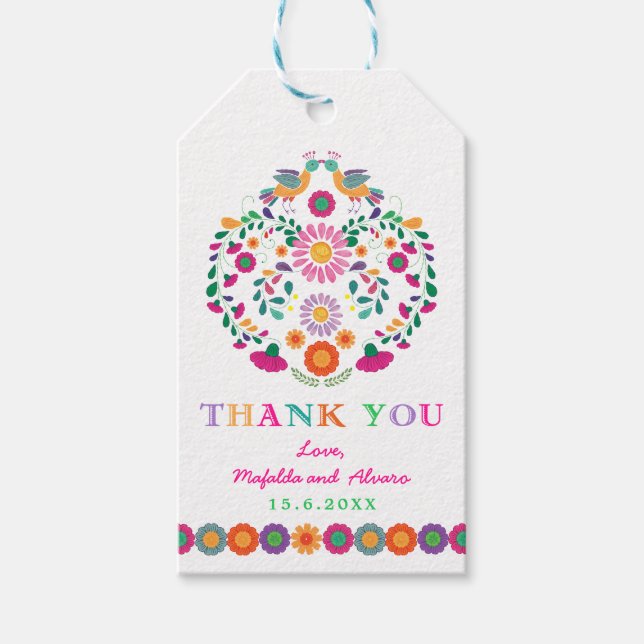 Étiquettes-cadeau Fiesta Couples Fête des mariées Fleurs mexicaines  (Devant)