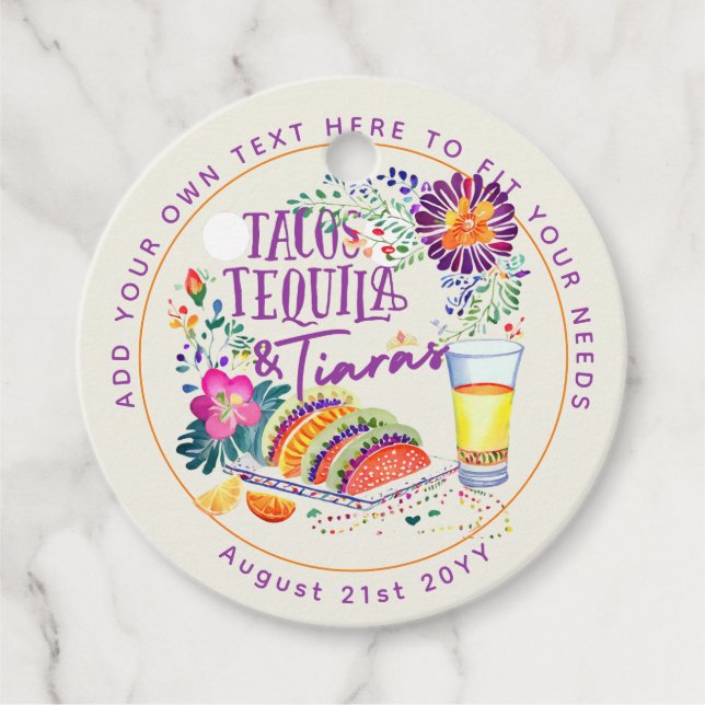 Étiquettes Cadeau FIESTA Tacos Tequila et Diadèmes (Devant)