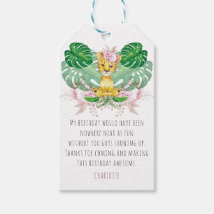 Étiquettes-cadeau Fille Anniversaire I Baptême Lion Illustration
