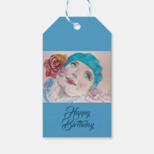 Étiquettes-cadeau Fille avec Rose Rouge Beret Soyez Vrai À Vous Bal