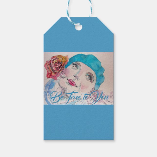 Étiquettes-cadeau Fille avec Rose Rouge Beret Soyez Vrai À Vous Bali (Devant)