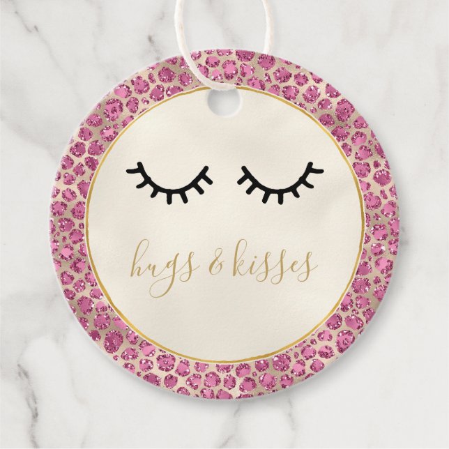 Étiquettes Cadeau Fille Black Eyelashes Empreinte de léopard rose or (Devant)