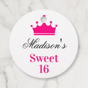Étiquettes Cadeau Fille blanche Hot rose Sweet 16 Princesse Nom de l