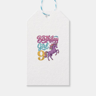 Étiquettes-cadeau Fille d'anniversaire 9 Licorne Dessin de gravure v