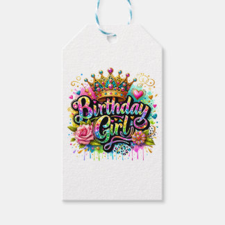 Étiquettes-cadeau Fille d'anniversaire royale colorée