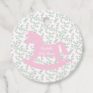Étiquettes Cadeau Fille de Baby Shower Cheval à Bascule Rose