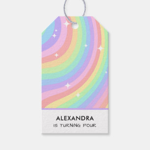 Étiquettes-cadeau Fille de l'arc-en-ciel coloré 4ème anniversaire