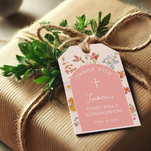 Étiquettes-cadeau Fille de première communion fleurs sauvages arche