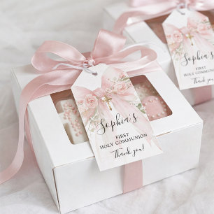 Étiquettes-cadeau Fille de première communion Rose Merci
