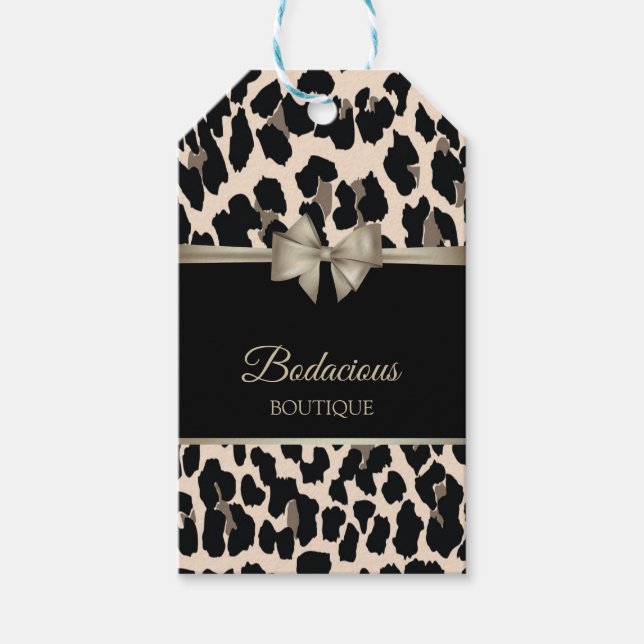 Étiquettes-cadeau Fille Elegant, Bow, Empreinte de léopard, Prix de  (Devant)