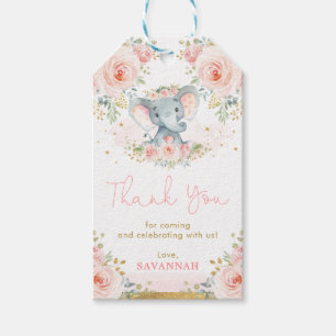 Étiquettes-cadeau Fille Eléphante Rose Blush Baby shower Faveurs