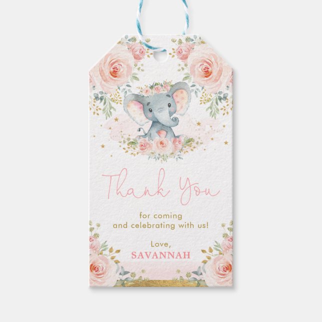 Étiquettes-cadeau Fille Eléphante Rose Blush Baby shower Faveurs (Devant)