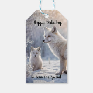 Étiquettes-cadeau Fille Et Bébé Renard Blanc Arctique, Anniversaire