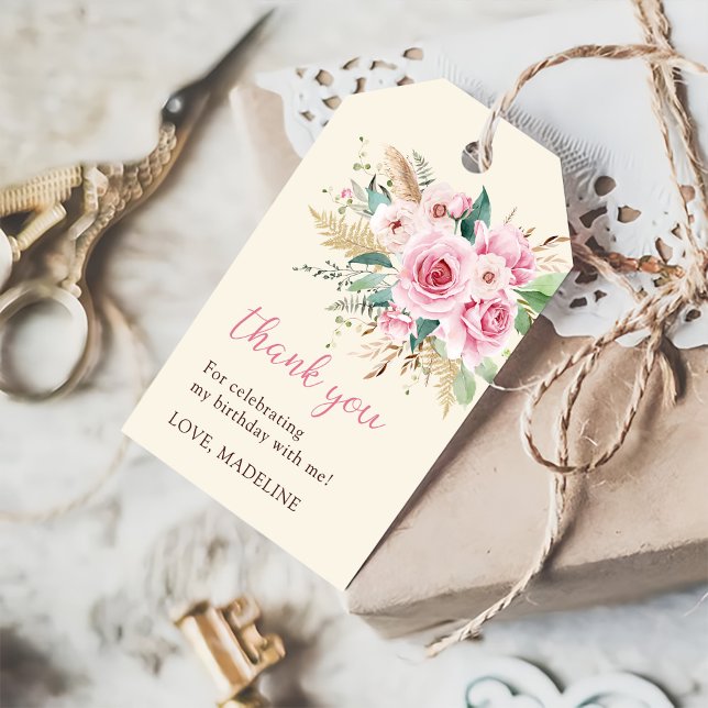 Étiquettes-cadeau Fille Fleur sauvage 1er anniversaire (Créateur téléchargé)