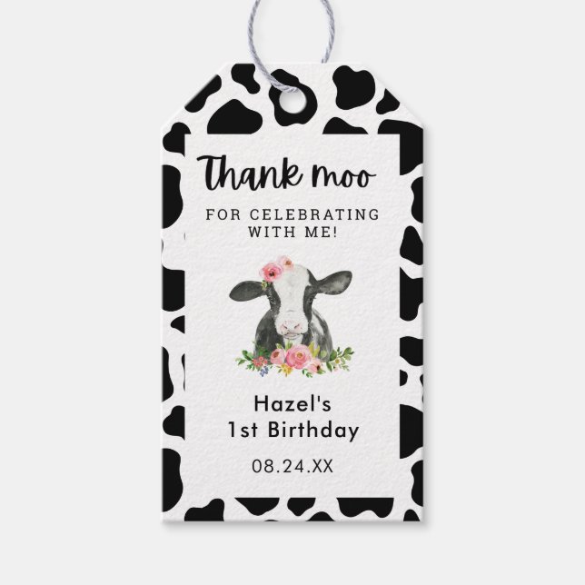 Étiquettes-cadeau Fille florale Vache Meugle Merci  (Devant)