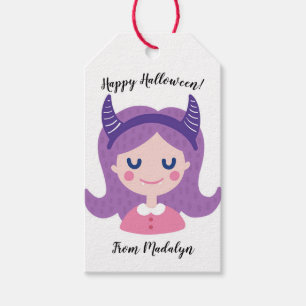 Étiquettes-cadeau Fille heureuse de vampire d'amusement de Halloween