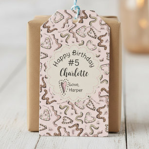 Étiquettes-cadeau Fille Insectes Roses Coeur Voeux vers Anniversaire