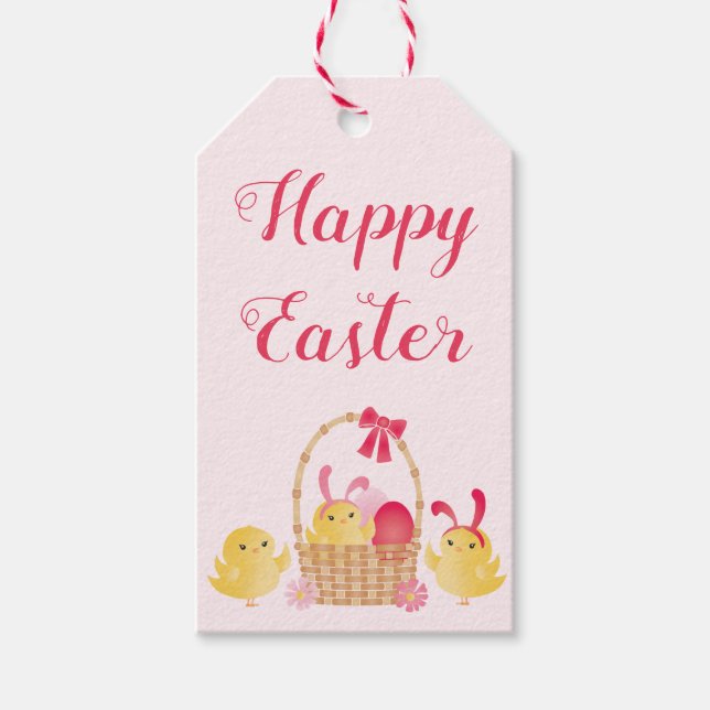Étiquettes-cadeau Fille Joyeux Poussins de Pâques rose (Devant)