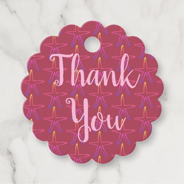 Étiquettes Cadeau Fille Poisson-étoile rose Merci d'anniversaire (Devant)