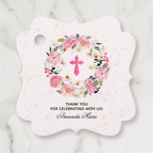 Étiquettes Cadeau Fille Première Communion Aquarelle rose Fleur Fave