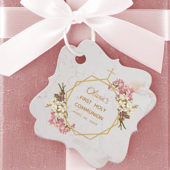 Étiquettes Cadeau Fille Première Communion Floral Orchidées Rose Or (Créateur téléchargé)