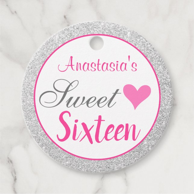 Étiquettes Cadeau Fille princesse rose et Sweet sixteen Parties scin (Devant)