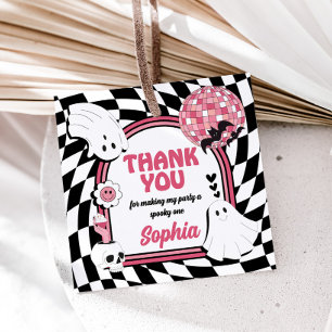 Étiquettes Cadeau Fille Retro Fantôme Halloween Carré d'anniversaire