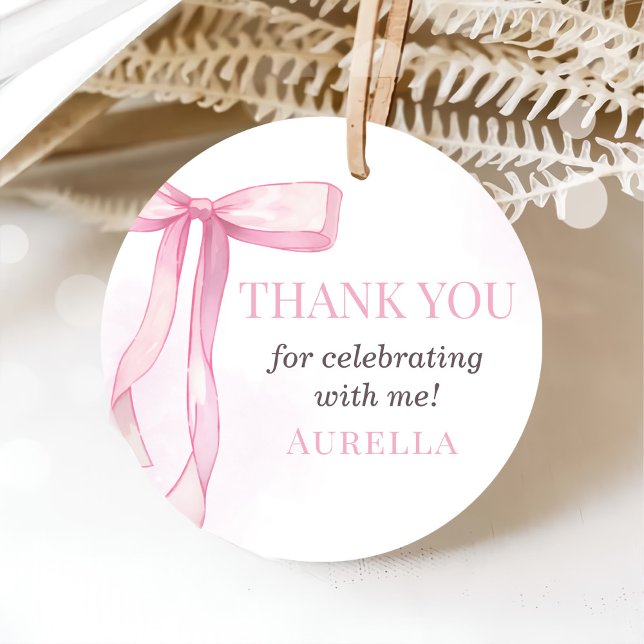 Étiquettes Cadeau Fille Rose Bow 1er anniversaire (Créateur téléchargé)