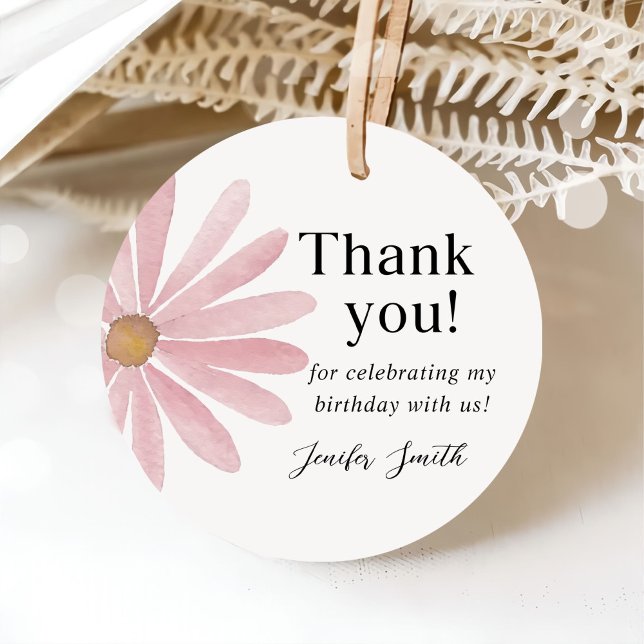 Étiquettes Cadeau Fille rose Daisy Première fête d'anniversaire (Créateur téléchargé)