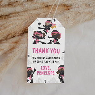 Étiquettes-cadeau Fille rose Ninja Guerrier Karate Anniversaire Favo